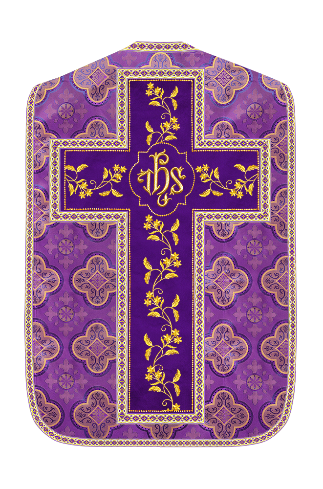 Roman Chasuble Vestment With Floral Design and Trims