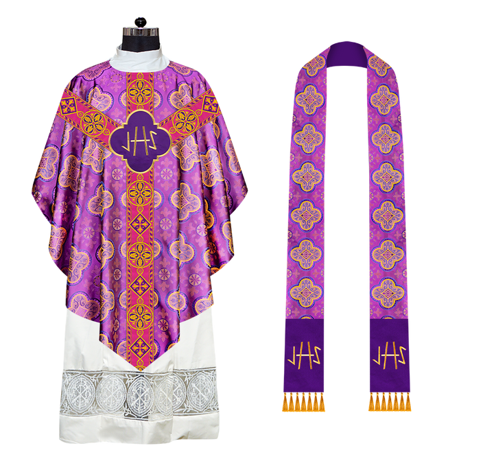 Liturgical Pugin Chasuble with Ornate Orphrey