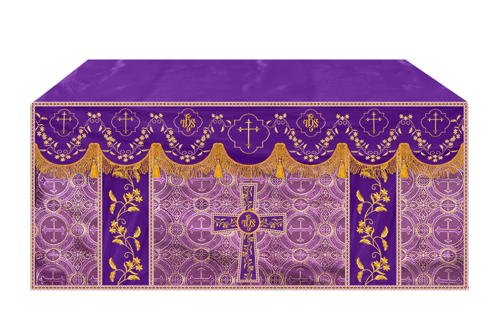 Altar Table Cloth With Floral Embroidery trims