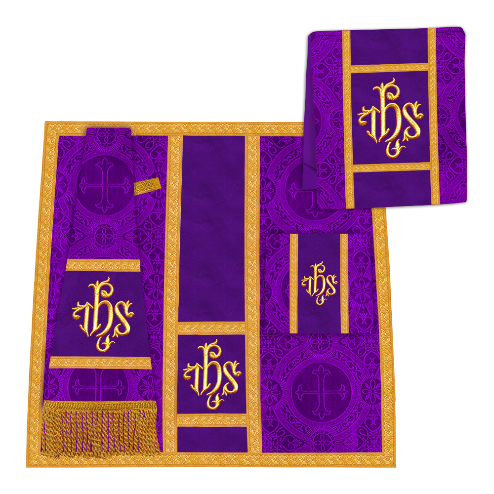 Gothic Chasuble Vestment with woven Braided Trims and Spiritual Motifs