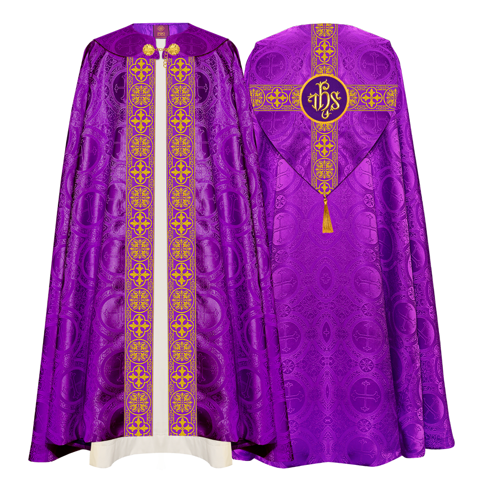 Gothic Cope Vestment with Cross type Braided Trims and motif