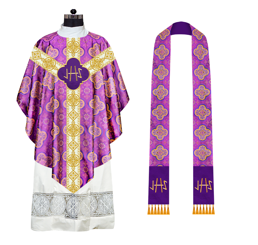 Liturgical Pugin Chasuble with Ornate Orphrey