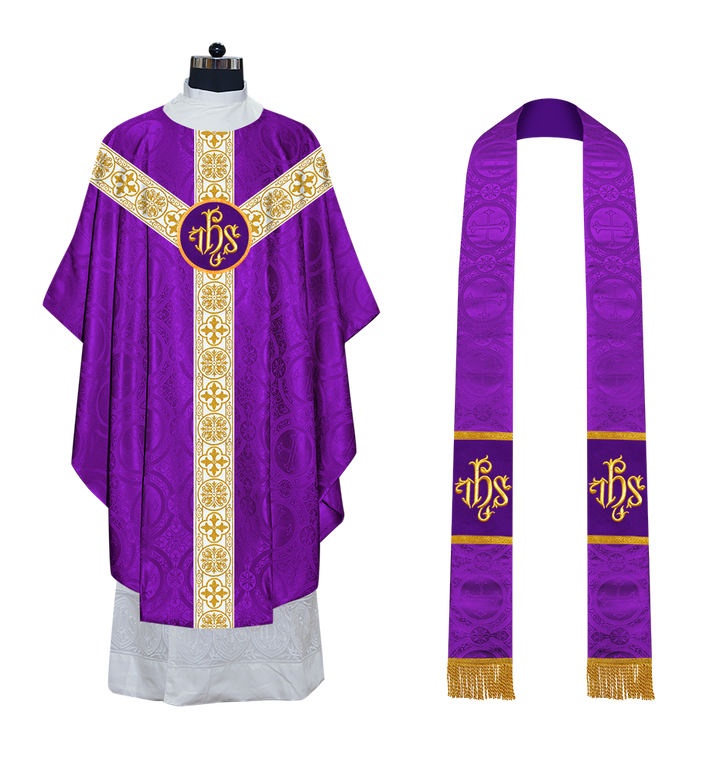 Gothic Chasuble Vestment with Motif and White Orphrey