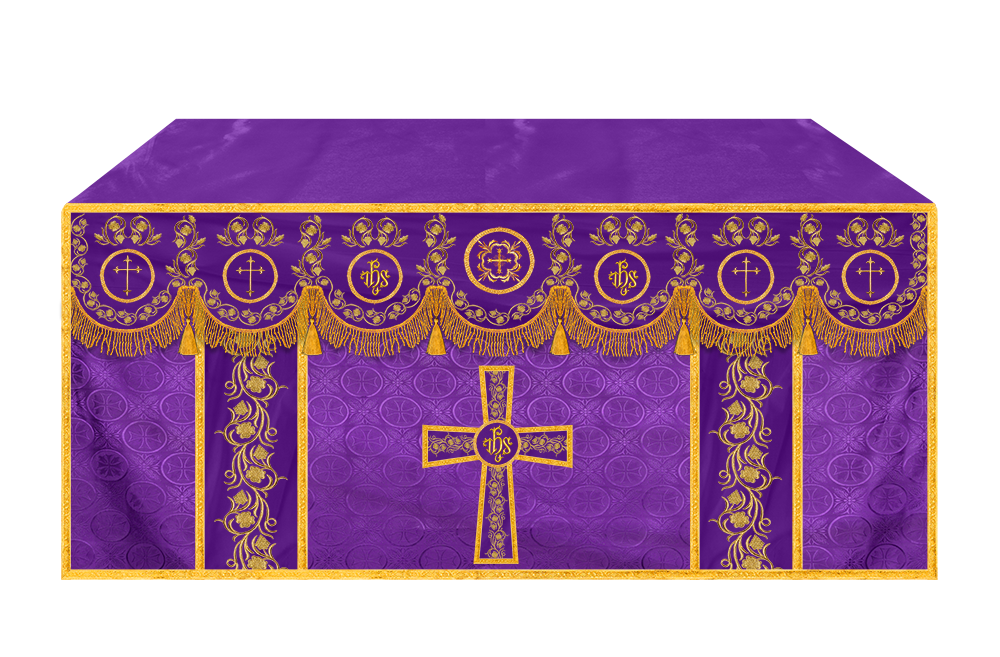Embroidered Catholic Altar Cloth with Golden Braids