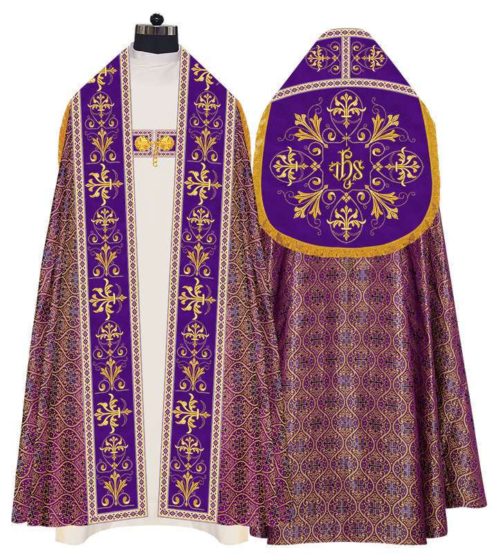 Embroidered Roman Cope Vestment with Braided Trims