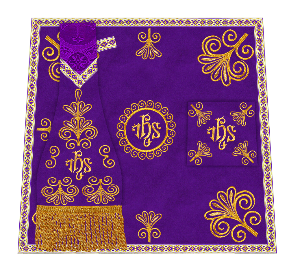 Roman Chasuble Vestment enriched With Coloured Braids and Trims