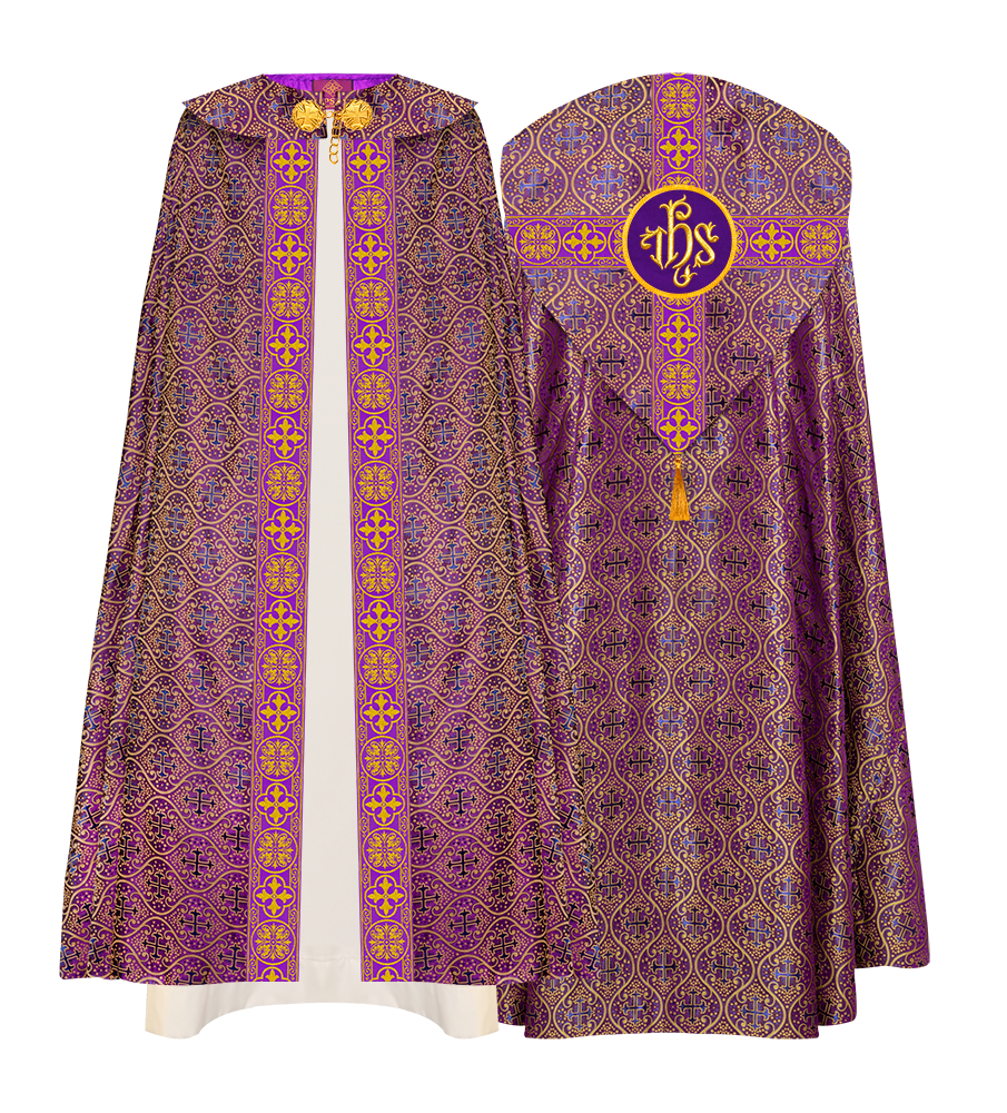 Gothic Cope Vestment with Cross type Braided Trims and motif