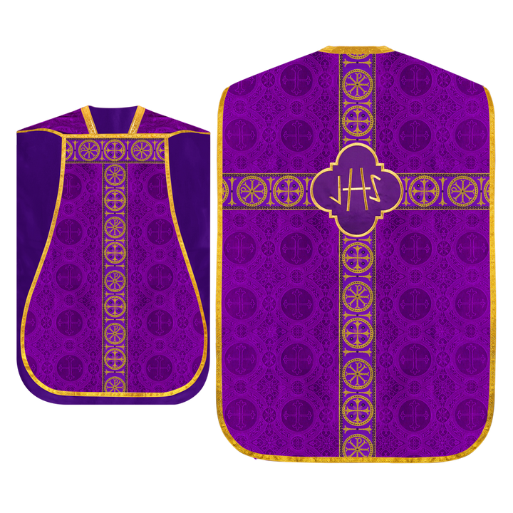 Roman Chasuble Vestment with Spiritual Motif and Ornate Braids