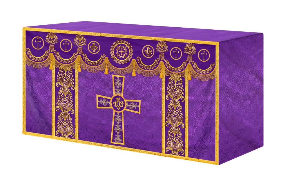 Traditional Altar Cloth Adorned with Embroidered Trims and Motif