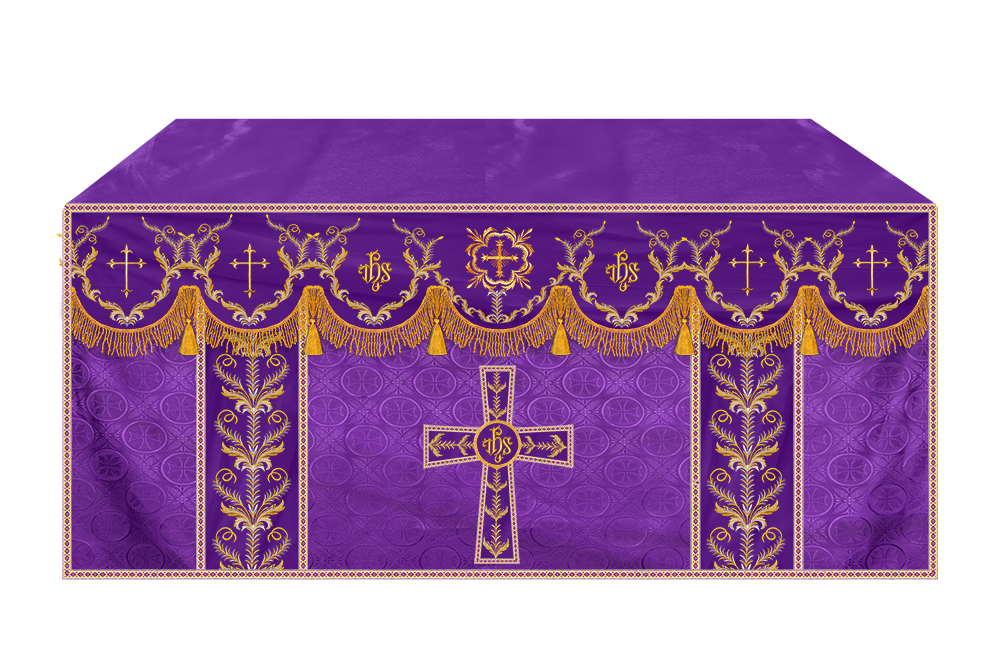Altar Table Cloth with Fine Embroidered Trims & Spiritual Motifs