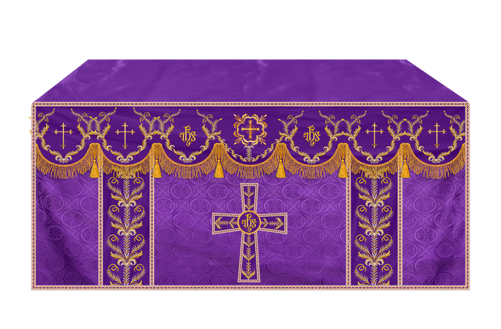 Altar Table Cloth with Fine Embroidered Trims & Spiritual Motifs