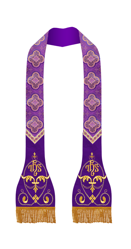 Liturgical Roman stole with Embroidered Trims