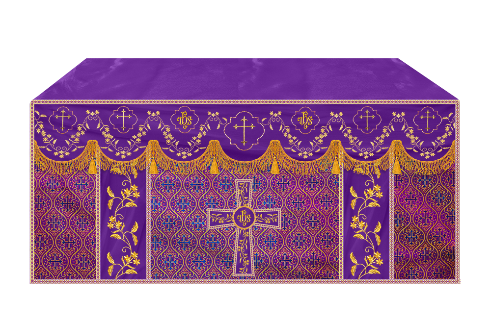 Altar Table Cloth With Floral Embroidery trims