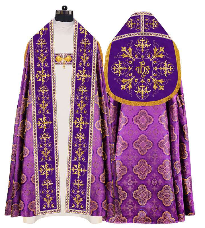 Embroidered Roman Cope Vestment with Braided Trims