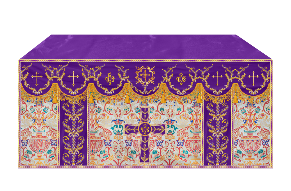 Liturgical Tapestry Altar Cloth with Detailed Embroidered Trims