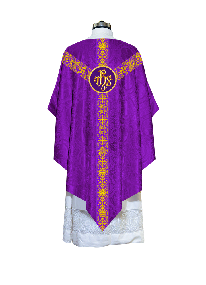 Liturgical Pugin Chasuble with Woven Designer Braided Orphrey