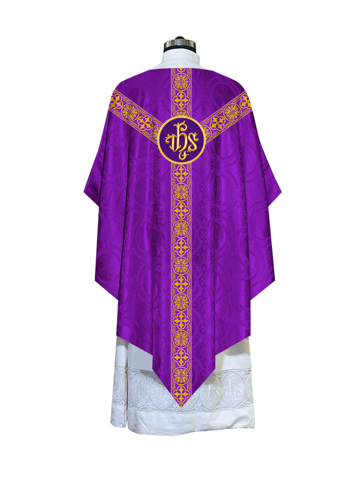 Liturgical Pugin Chasuble with Woven Designer Braided Orphrey