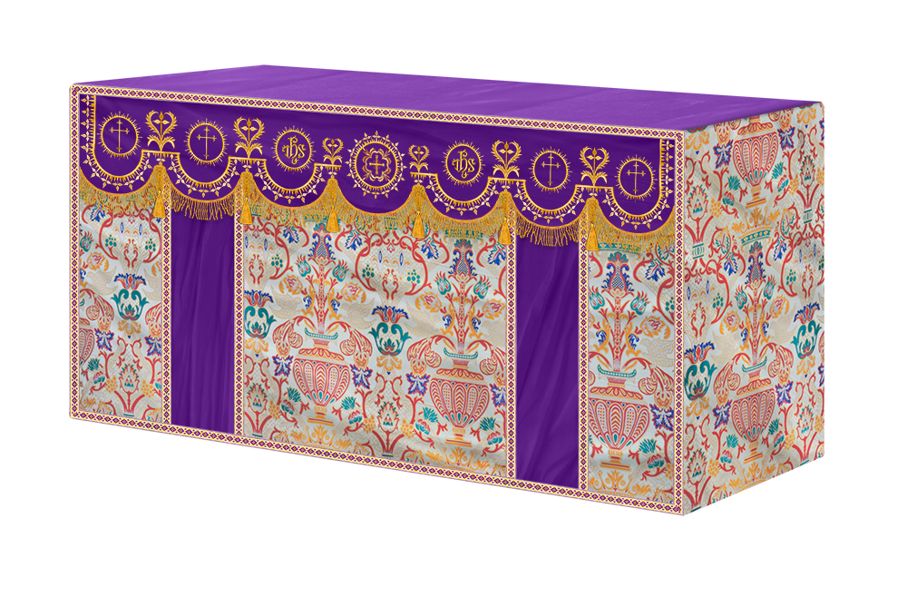 Tapestry Altar Cloth with Elegant Embroidered Trims