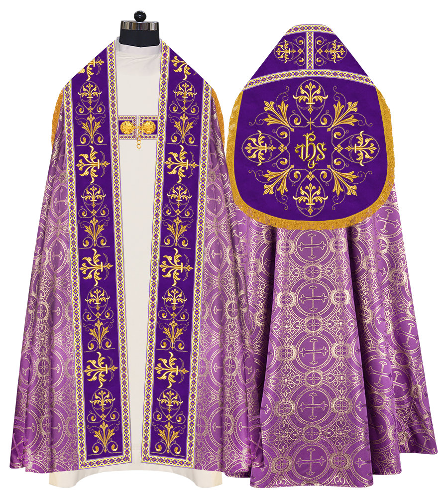 Embroidered Roman Cope Vestment with Braided Trims