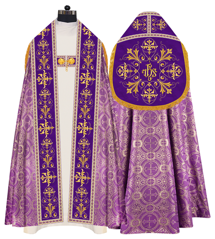 Embroidered Roman Cope Vestment with Braided Trims