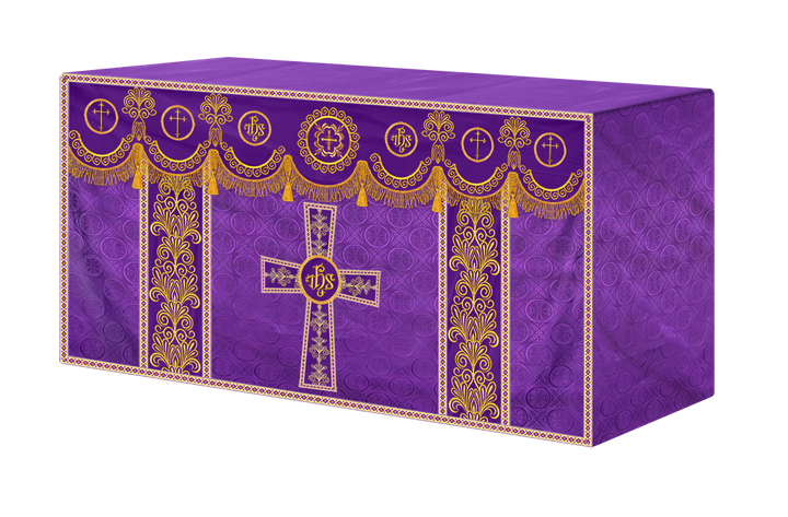 Ornate Altar Cloth with Gold Embroidery & Gothic Cross Design