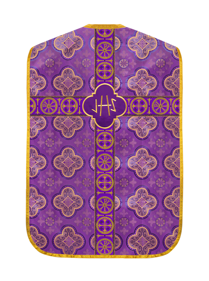 Roman Chasuble Vestment with Spiritual Motif and Ornate Braids