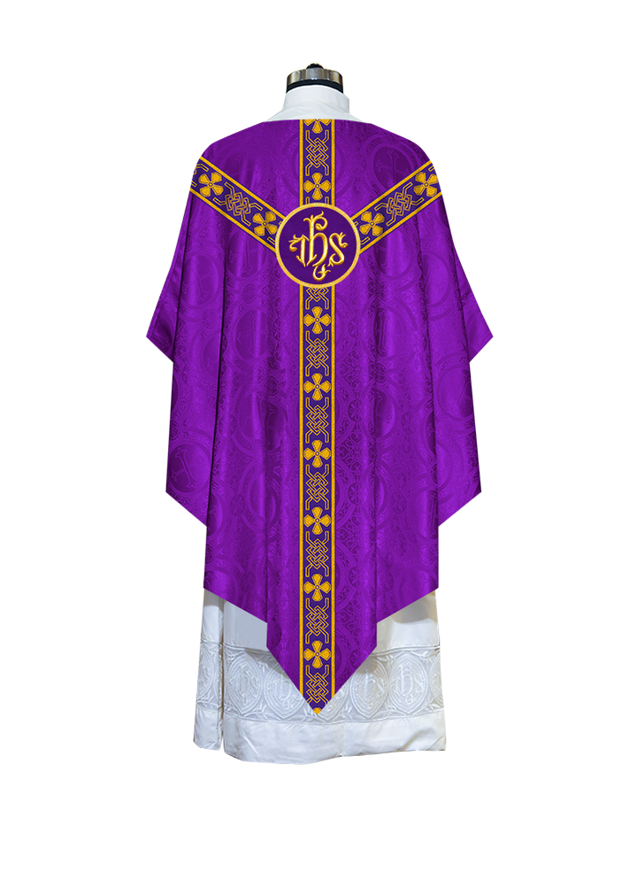 Liturgical Pugin Chasuble with Woven Designer Braided Orphrey