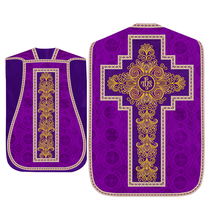 Roman Chasuble Vestment enriched With Coloured Braids and Trims