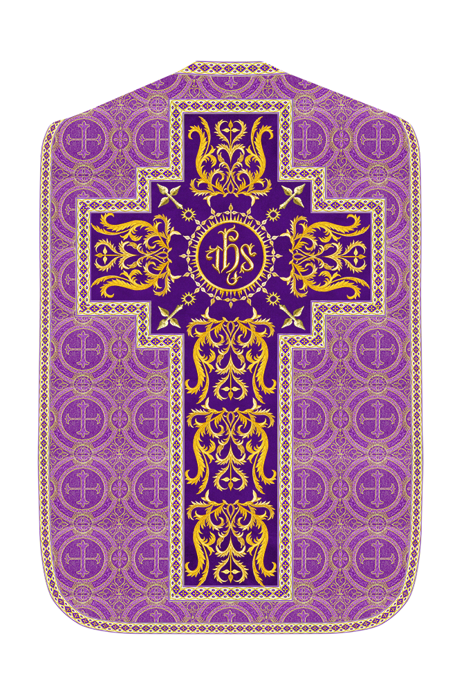 Liturgical Roman Chasuble Vestment With Spiritual Motifs and Trims