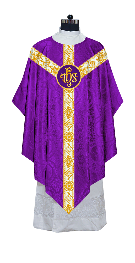 Traditional Pugin Style Chasuble Adorned with White Braids