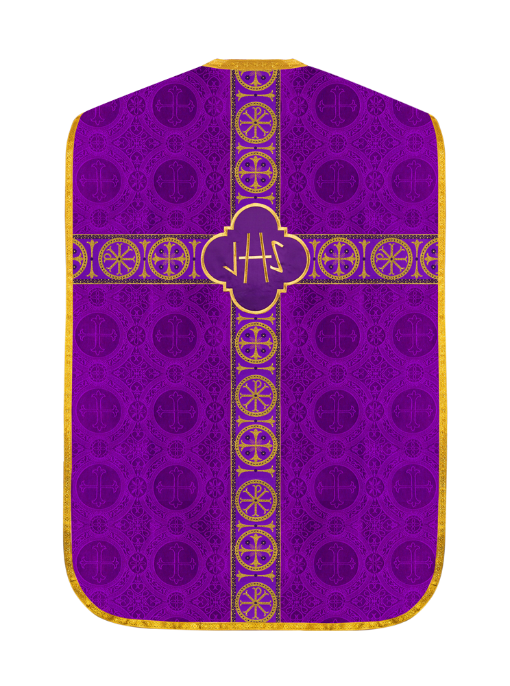 Roman Chasuble Vestment with Spiritual Motif and Ornate Braids