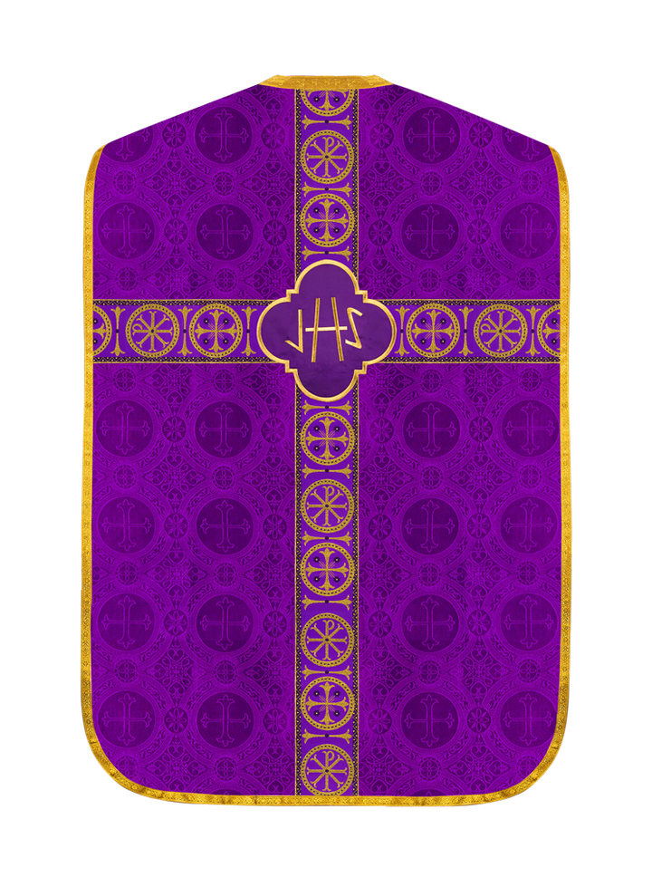 Roman Chasuble Vestment with Spiritual Motif and Ornate Braids