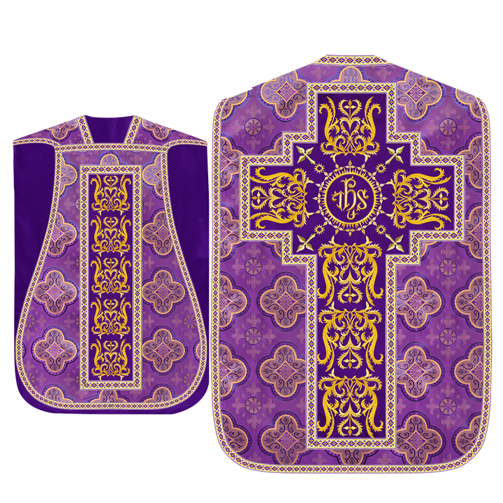 Liturgical Roman Chasuble Vestment With Spiritual Motifs and Trims