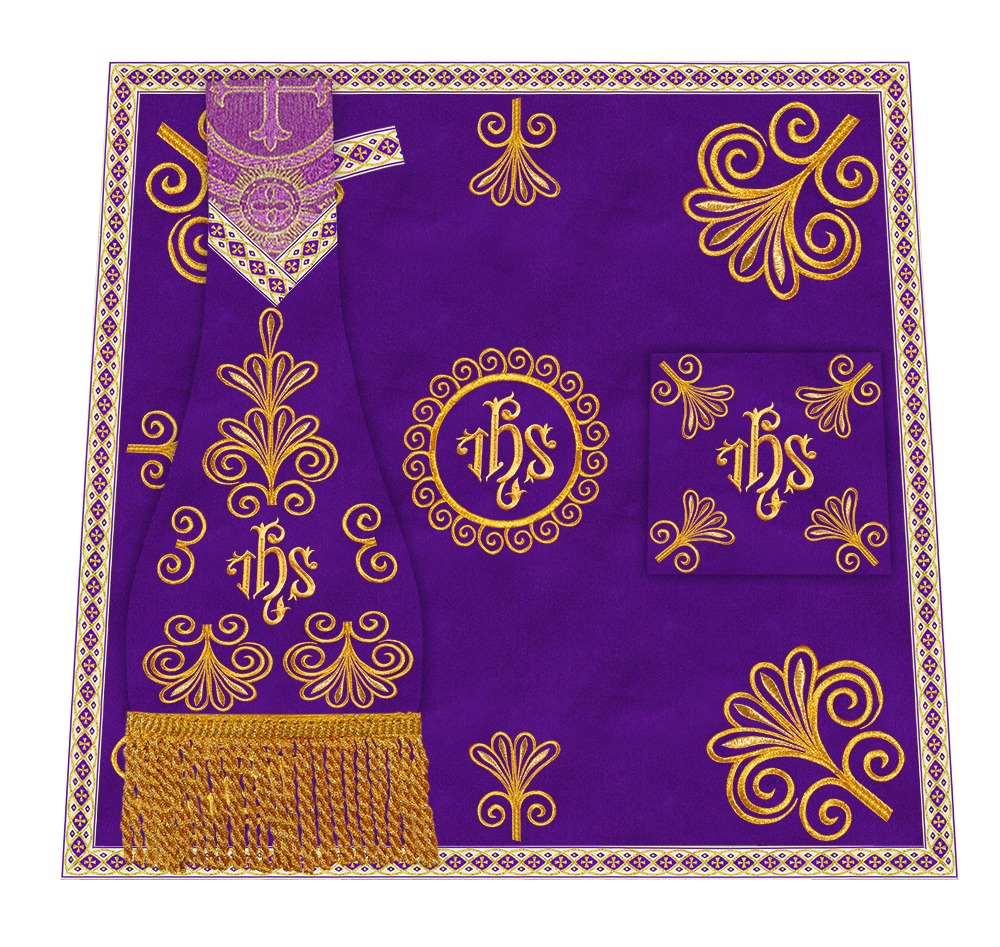 Roman Chasuble Vestment enriched With Coloured Braids and Trims