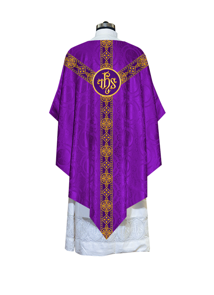 Liturgical Pugin Chasuble with Woven Designer Braided Orphrey