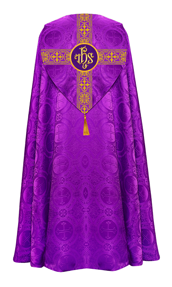 Gothic Cope Vestment with Cross type Braided Trims and motif