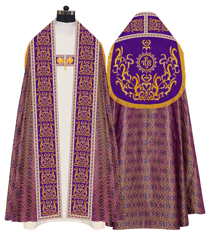 Roman Cope Vestment with Braid Embroidered Orphrey