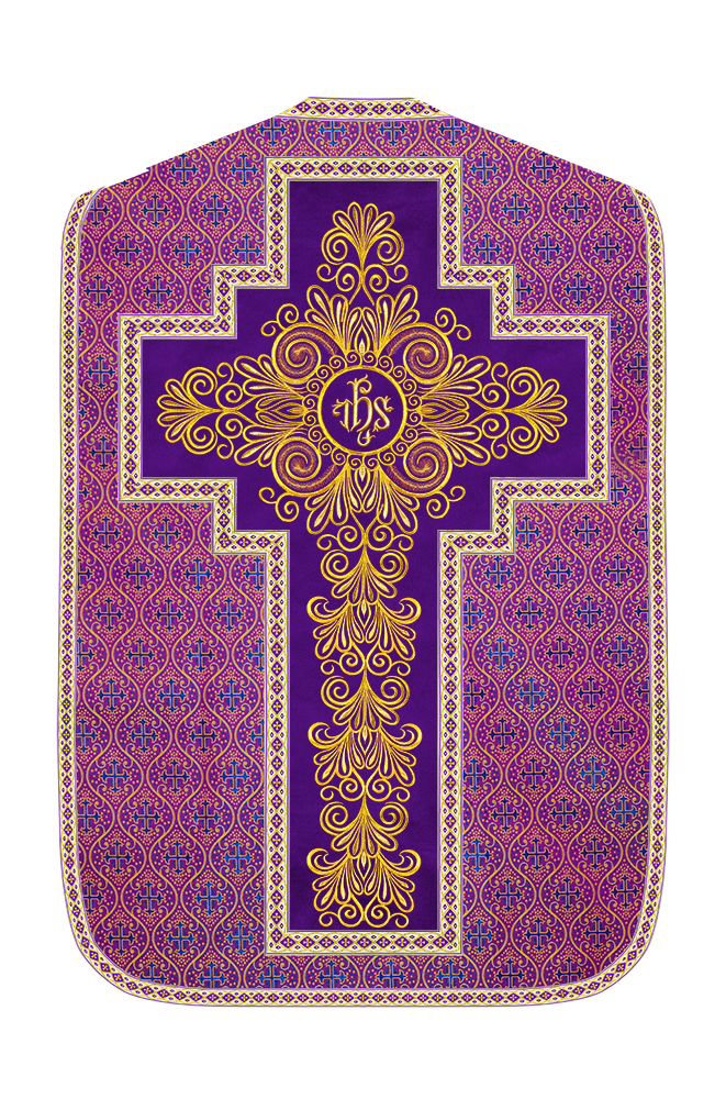 Roman Chasuble Vestment enriched With Coloured Braids and Trims