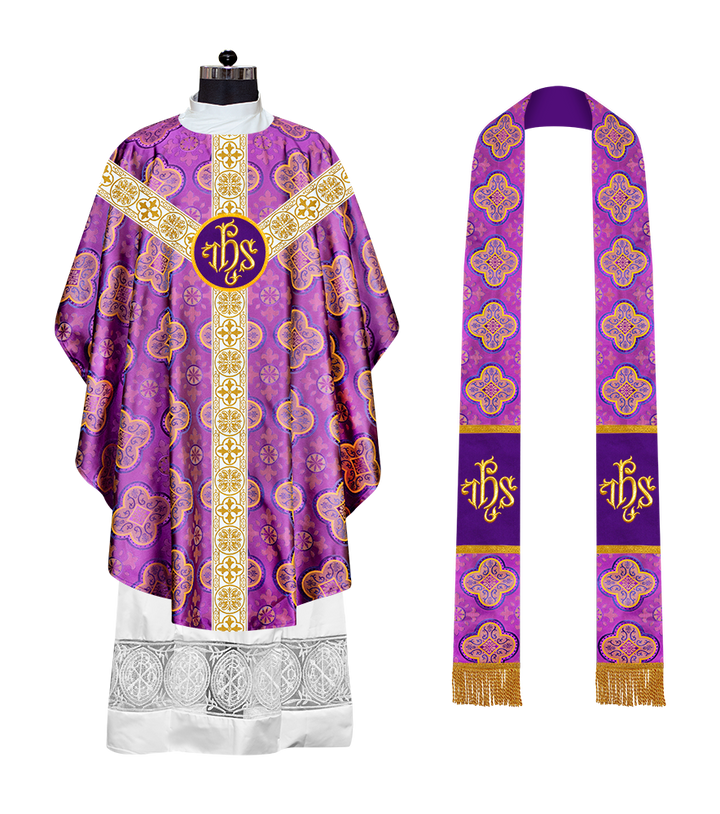 Gothic Chasuble Vestment with Motif and White Orphrey