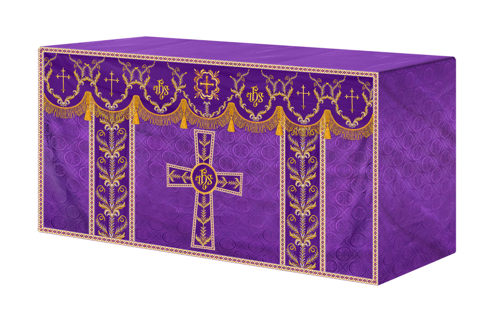 Altar Table Cloth with Fine Embroidered Trims & Spiritual Motifs