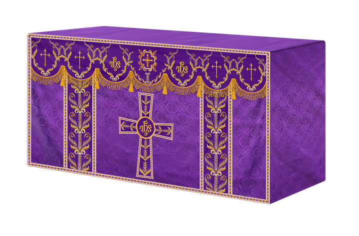 Altar Table Cloth with Fine Embroidered Trims & Spiritual Motifs