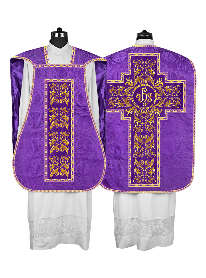 Roman Chasuble Vestment With Woven Braids and Trims