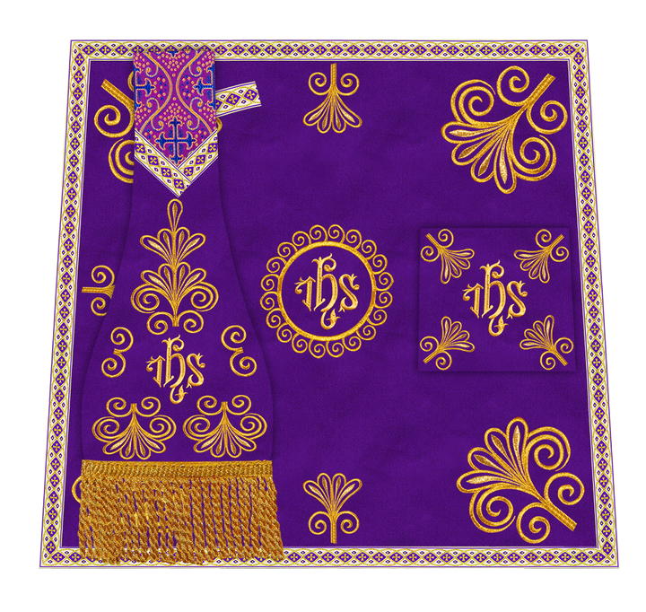 Roman Chasuble Vestment enriched With Coloured Braids and Trims