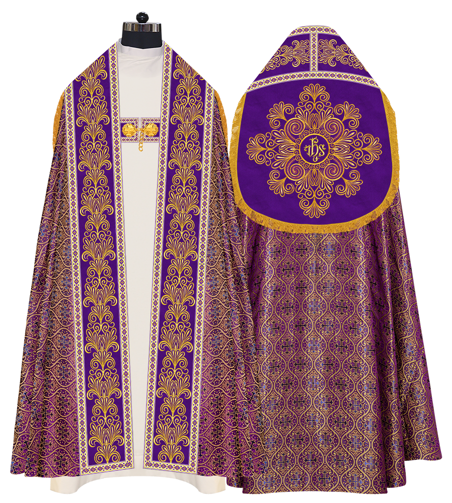 Roman Cope Vestment with Spiritual Motif and Adorned Embroidery