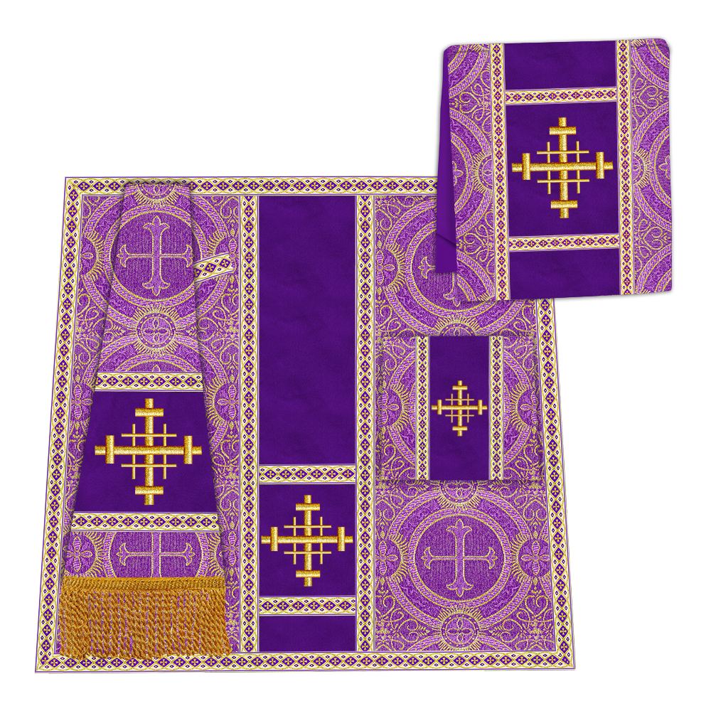 Gothic Chasuble Vestment with Embroidered Cross and Trims