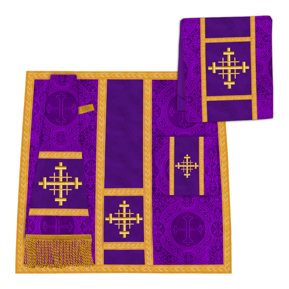 Gothic Chasuble Vestment with woven Braided Trims and Spiritual Motifs