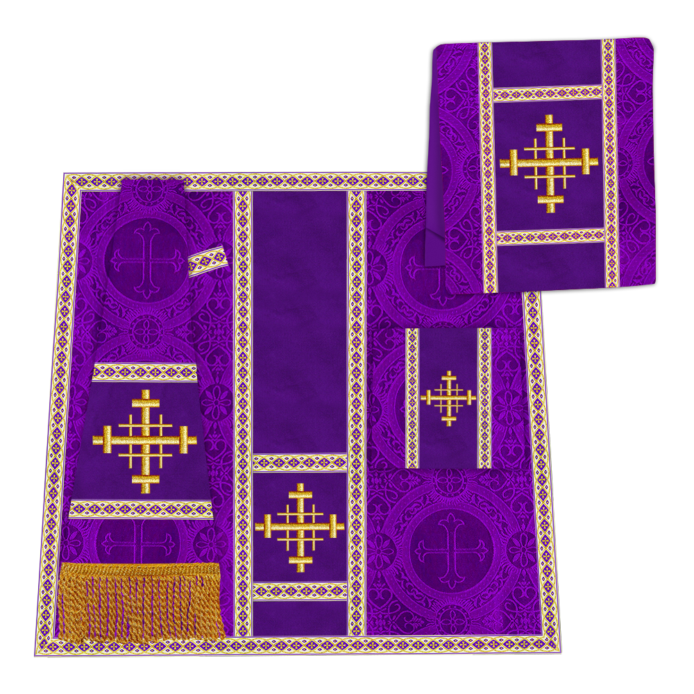 Gothic Chasuble Vestment with Embroidered Cross and Trims