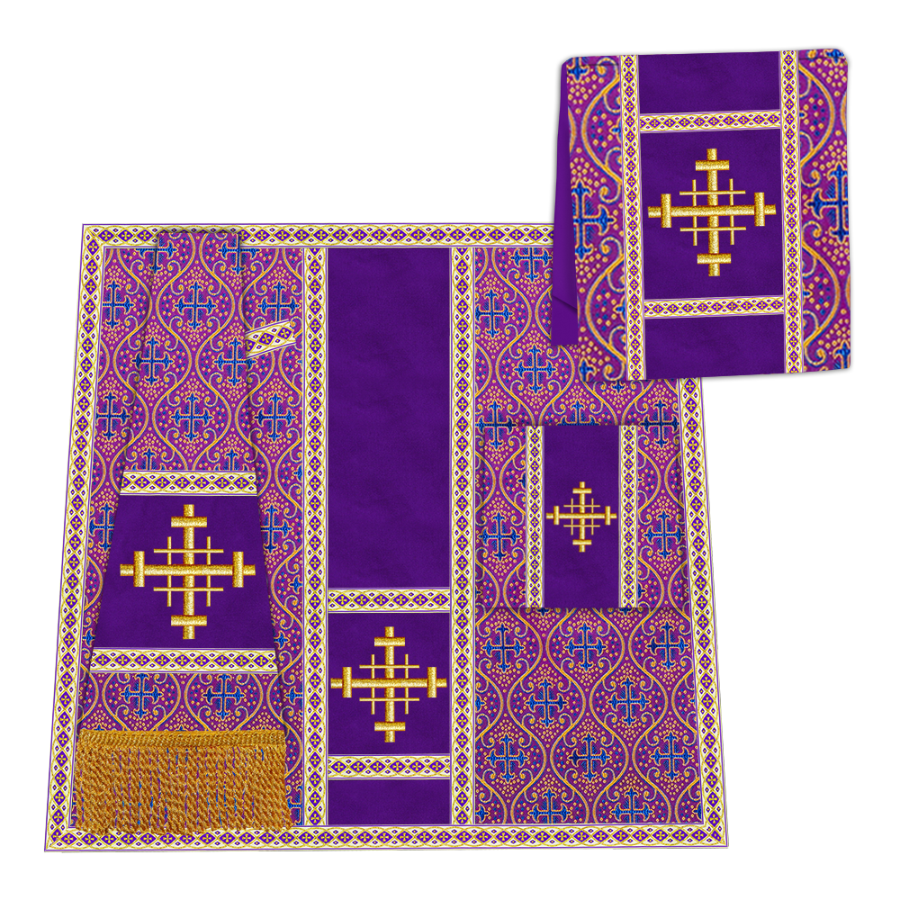 Gothic Chasuble Vestment with Embroidered Cross and Trims