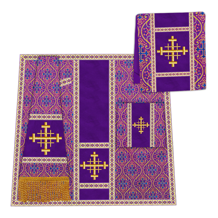 Gothic Chasuble Vestment with Embroidered Cross and Trims