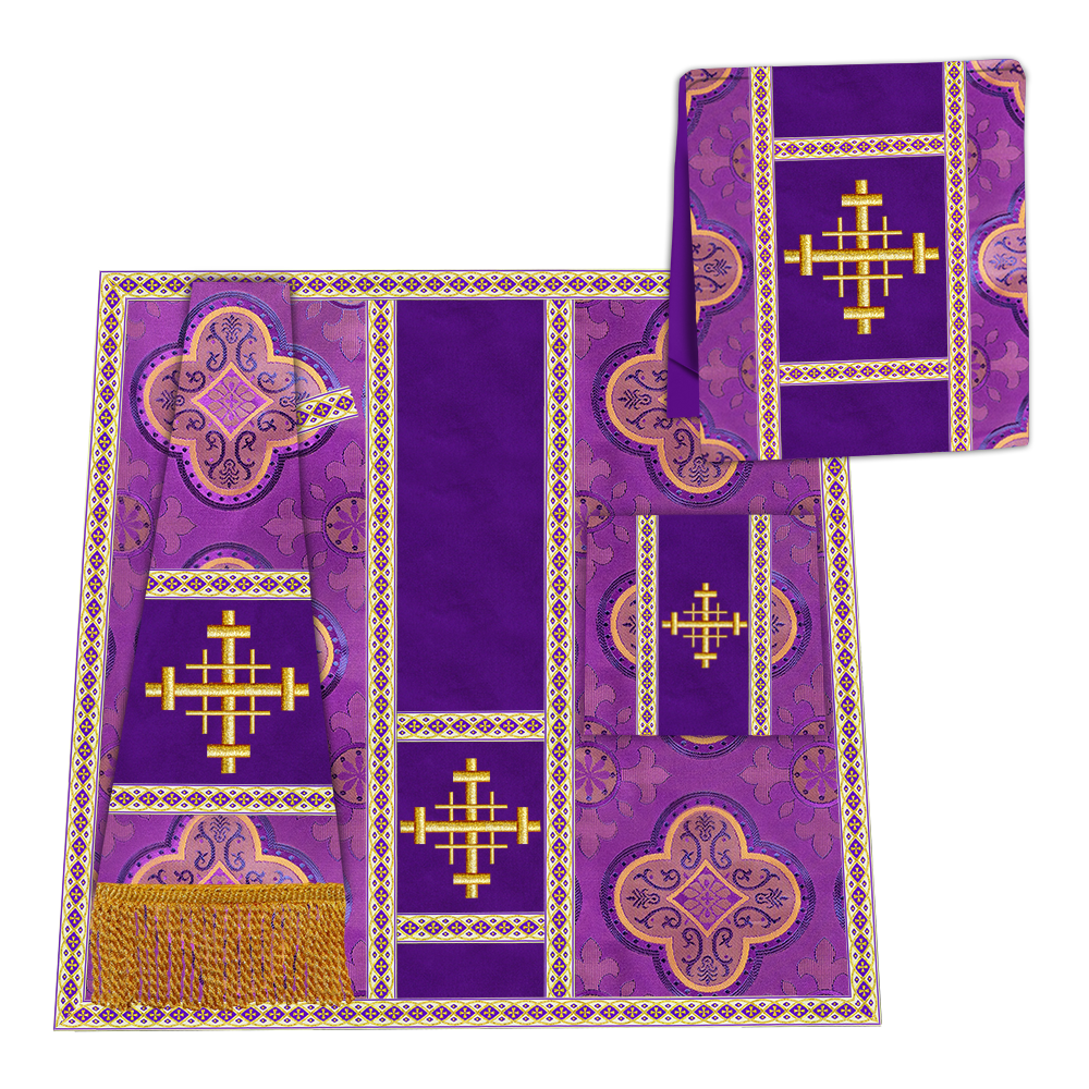 Gothic Chasuble Vestment with Embroidered Cross and Trims